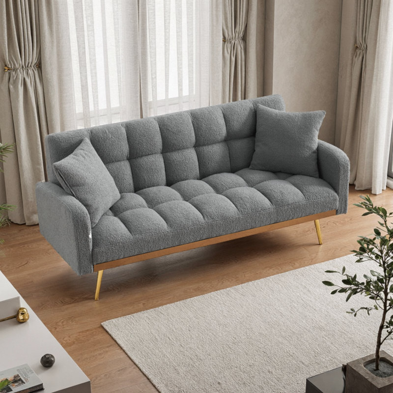 Canapé-lit ajustable en tissu à 3 positions 69 po avec accoudoirs amovibles pour espaces compacts, Gris