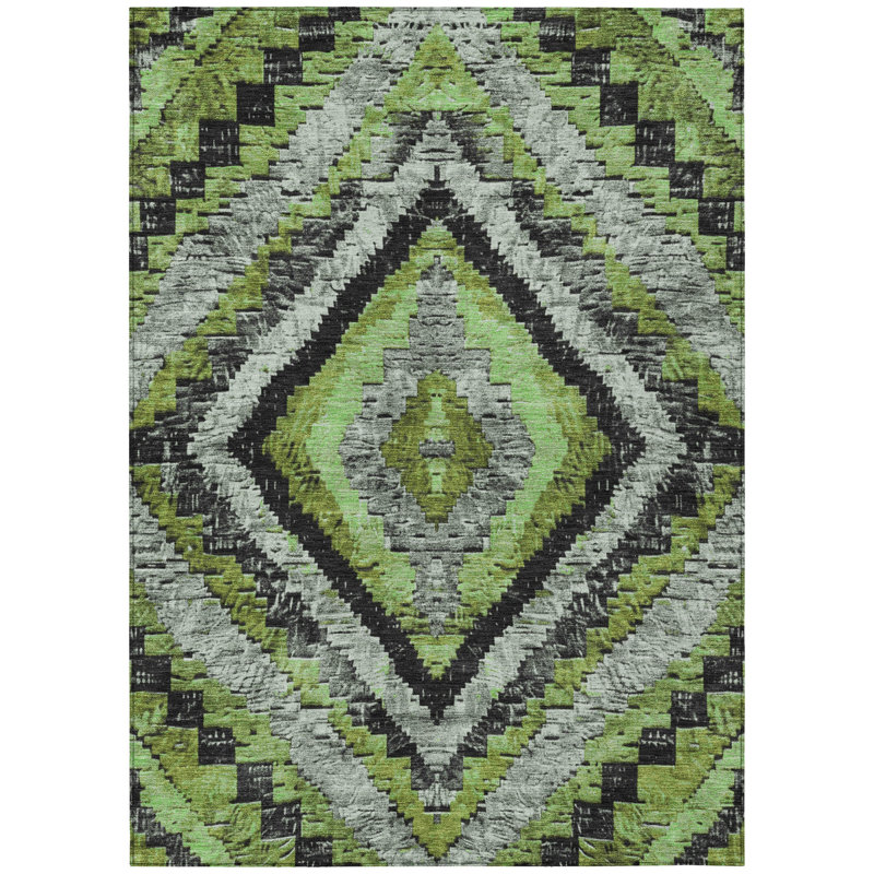 Machine Washable Indoor/Outdoor Xhevrie Aloe Rug, Rectangle 8' x 10'