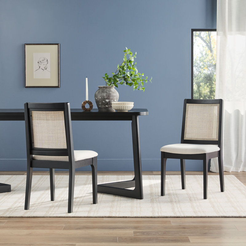 Beckwith Solid Wood Dining Chair with a Rattan Inset Back, Black