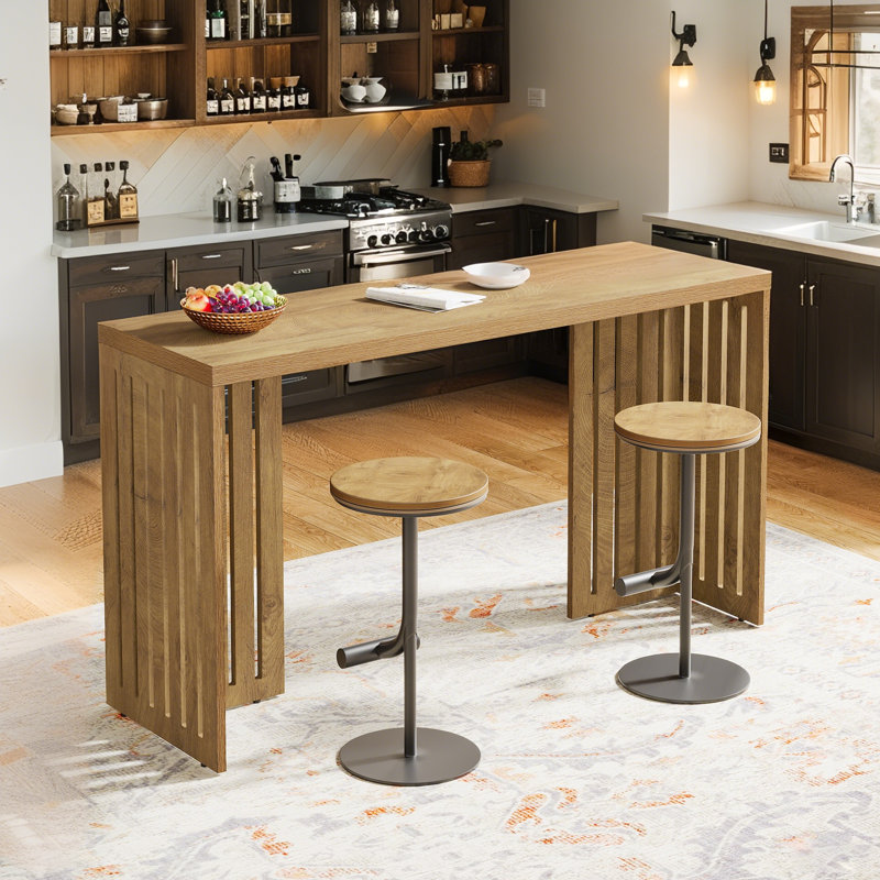 63'' Bar Table, Narrow Long Counter Height Home Pub Table, Light Oak