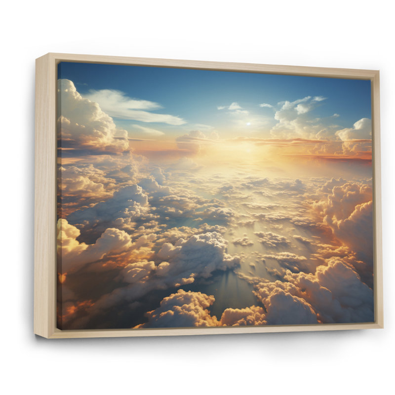 Sky Whispering Clouds - Décoration murale ciel, Cadre flottant érable, H 34 po x l 44 po x P 1,5 po