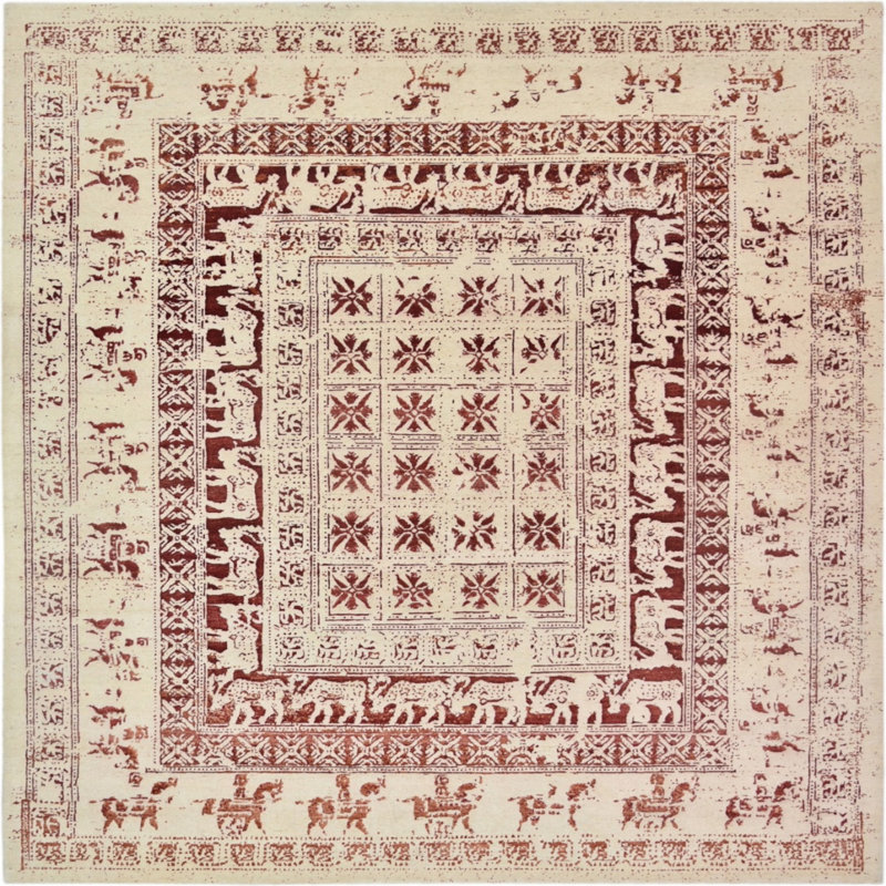 Tapis oriental beige / rouge, Carré 8 pi