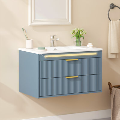 Bathilde 30" Wall Mounted Single Bathroom Vanity with Ceramic Sink Top