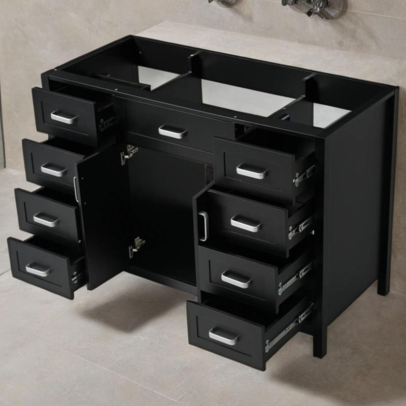 47" Bathroom Vanity without Sink, Cabinet Only, 2 Doors and 8 Drawers, Soft Close System, Classic Design, Black, Black
