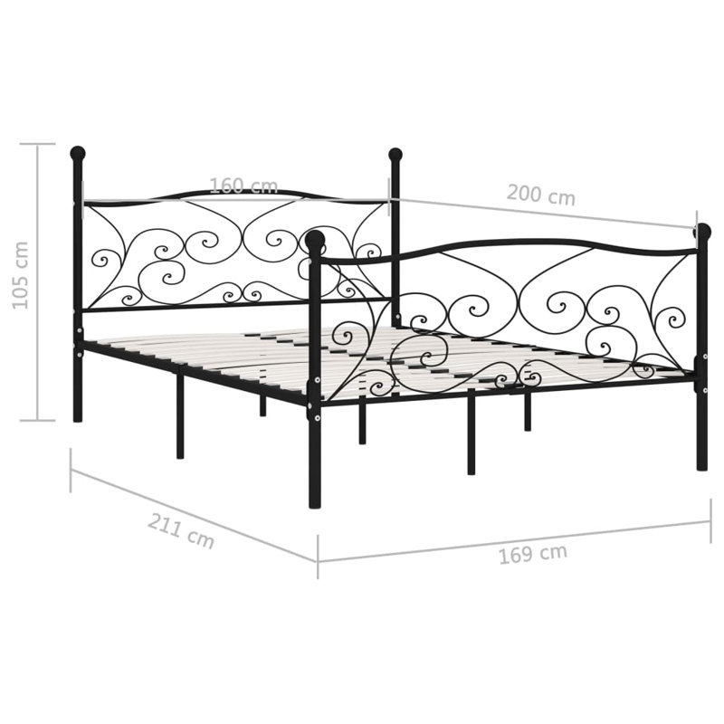 Andreas Solid Wood Bed, European Kingsize (160 x 200cm), black