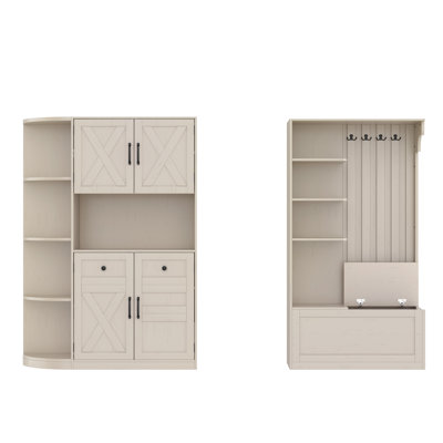 Multifunctional Left-Right Hall Cabinet with Storage & 4 Hooks, 2-in-1 Hall Tree for Entryway, Living Room & Kitchen by Gracie Oaks