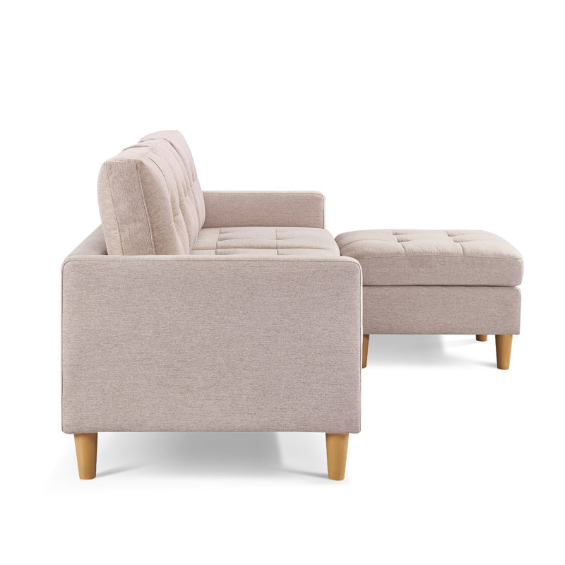 L-shape Sectional Sofa Couch with Ottoman,Convertible Sectional Sofa, Beige 100% Polyester