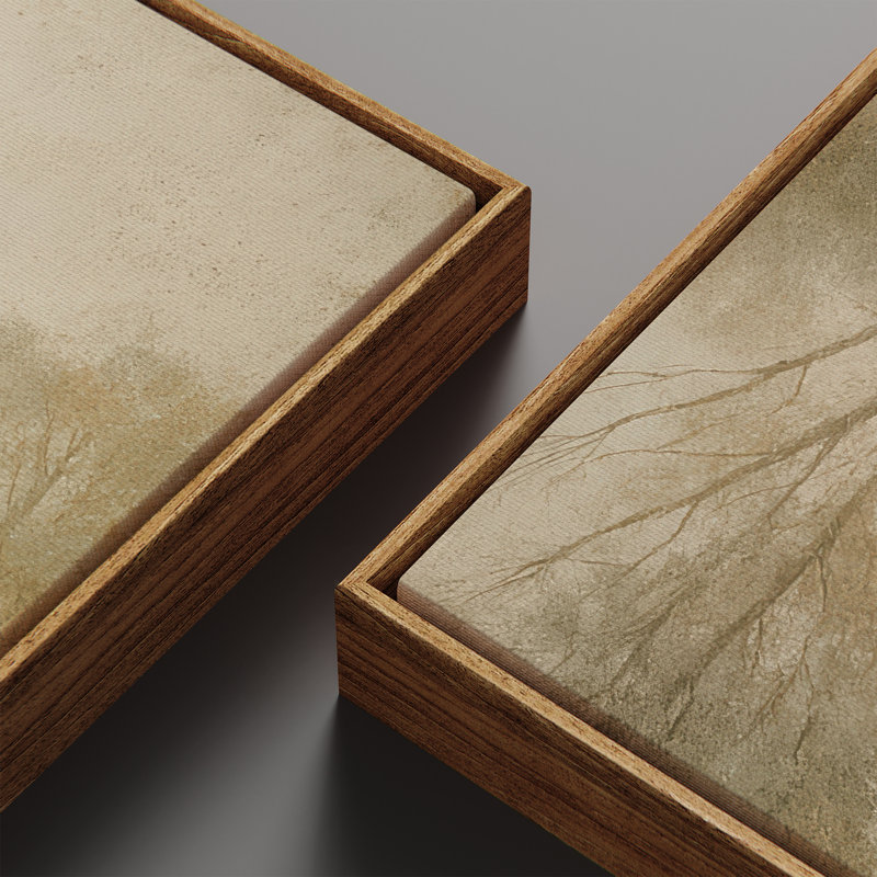 «Misty River Trees», ensemble de 2 reproductions d'art murales encadrées sur toile 60 po x 30 po x 2 pièces, Naturel