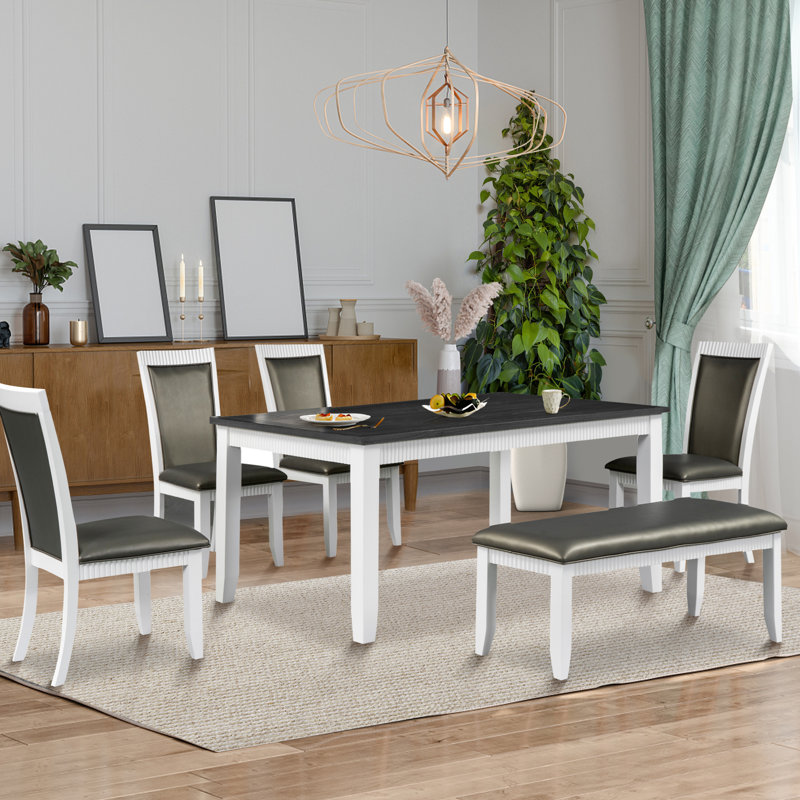 Ensemble de salle à manger rectangulaire L 60 po x l 36 po Epinine, Gris, Blanc, Gris / blanc
