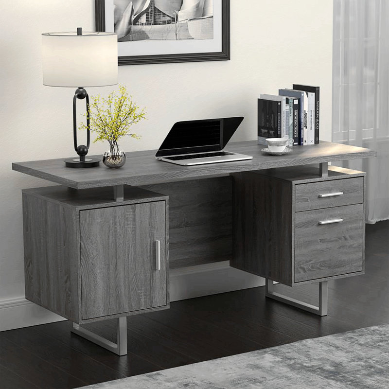 Bureau à 2 tiroirs à plateau flottant, Gris