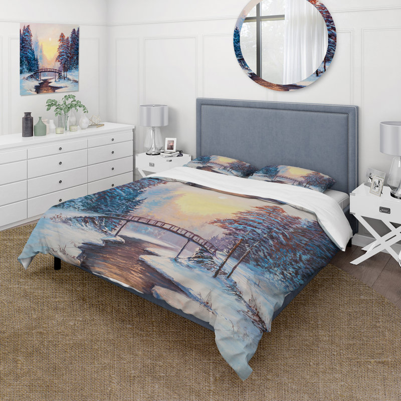 Ensemble de housse de couette en microfibre blanc / bleu foncé / jaune, Housse de couette simple + 1 taie décorative stan