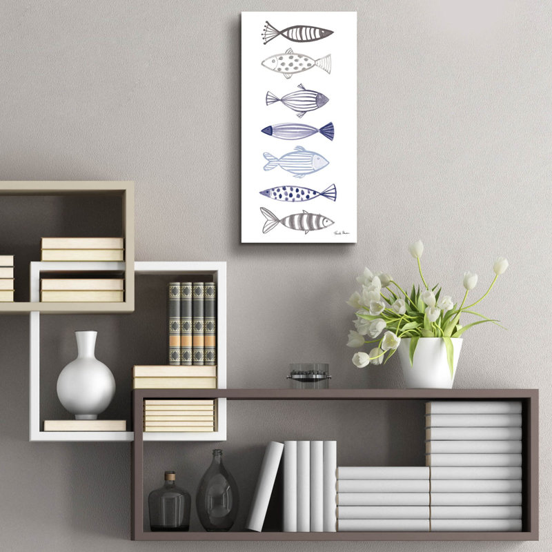 «A School Of Fish 2» par Farida Zaman, art mural en verre acrylique, H 24 po x l 12 po