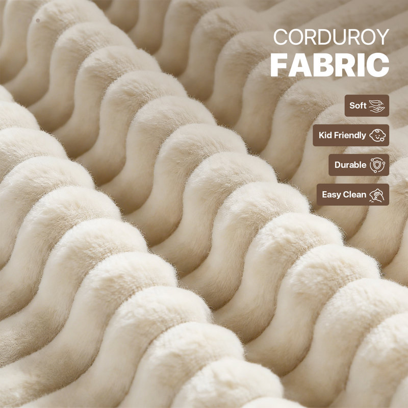 80" Corduroy Convertible Sofa Bed, Upholstered Sleeper Sofa With Pillows & Storage Pockets For Living Room, White