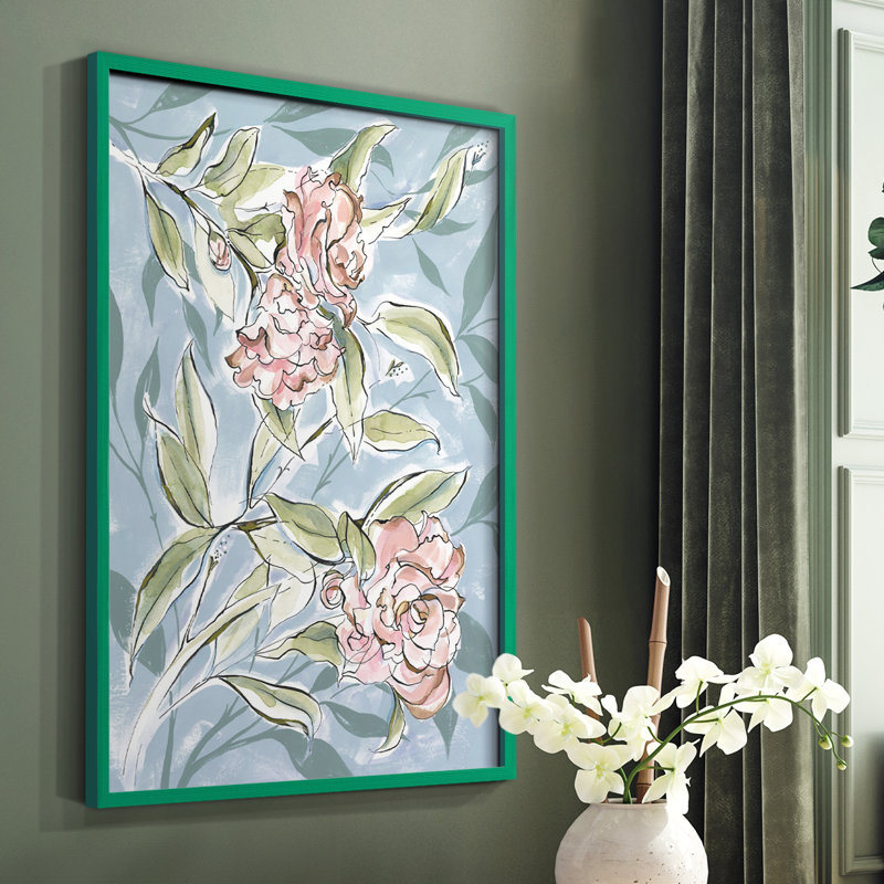«Faded Camellias I», reproduction encadrée - bois massif, Vert, H 10 po x l 8 po