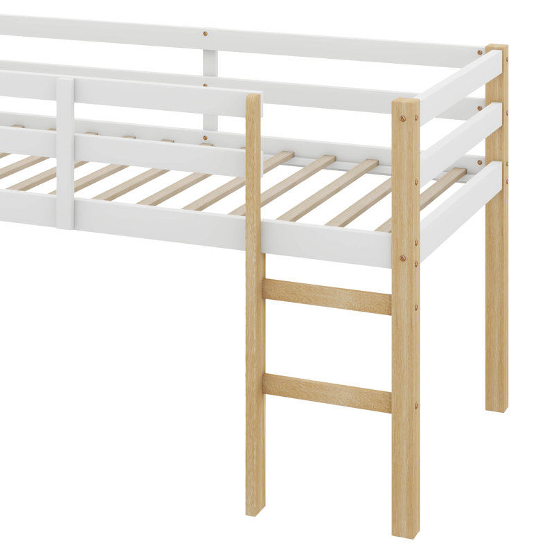 Twin Elevated Loft Bed Comes With Ladder, Natural/White