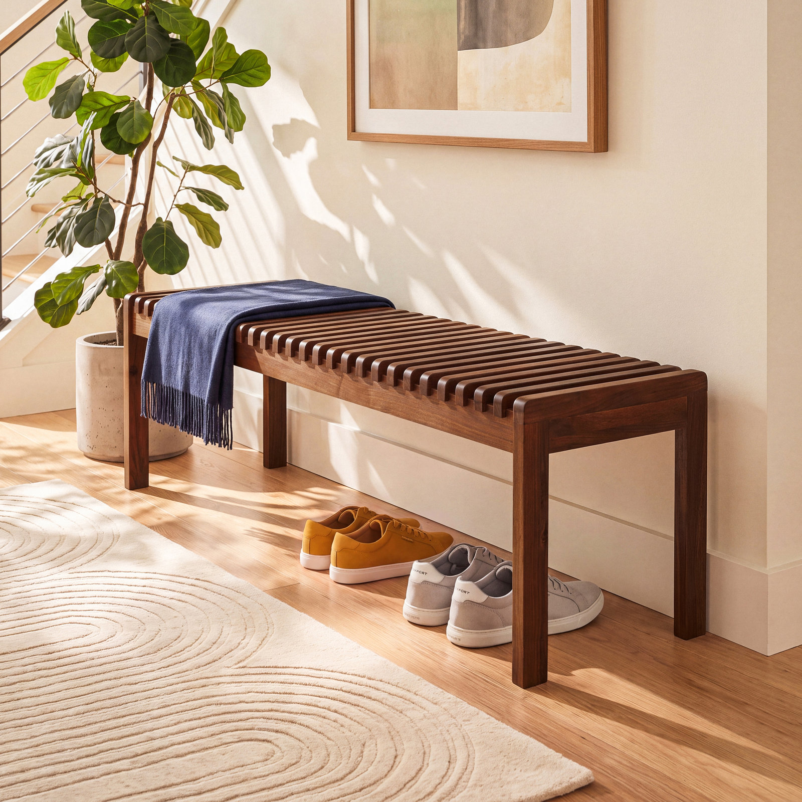 Cortes 60" Entryway Bench, Walnut
