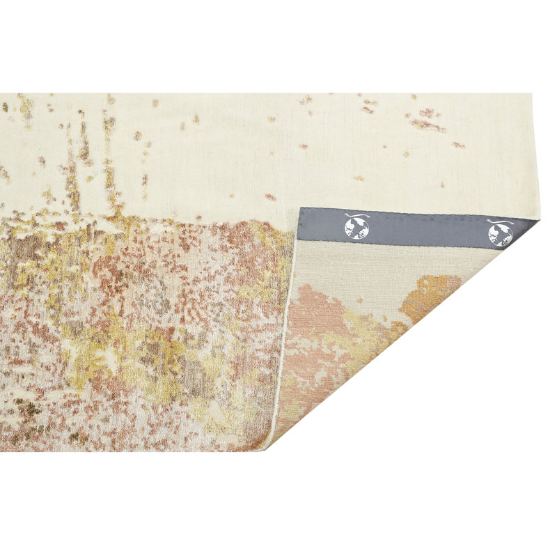 Tapis blanc et multicolore de haute qualité noué à la main, Rectangle 9 pi x 12 pi