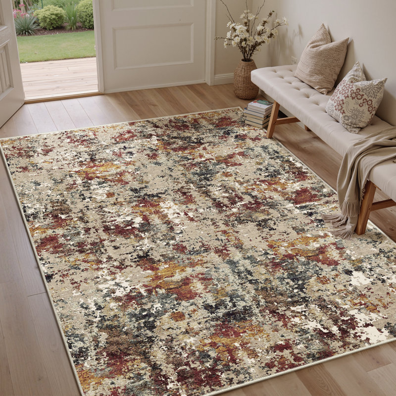 Asher Modern Abstract Machine Washable Area Rug With Non-Slip Backing, Rectangle 5' x 7'