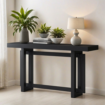Table d'entrée 59,12 po peinte, console rectangulaire en bois massif à conception triple, canapé extra long polyvalent pour le couloir et le salon