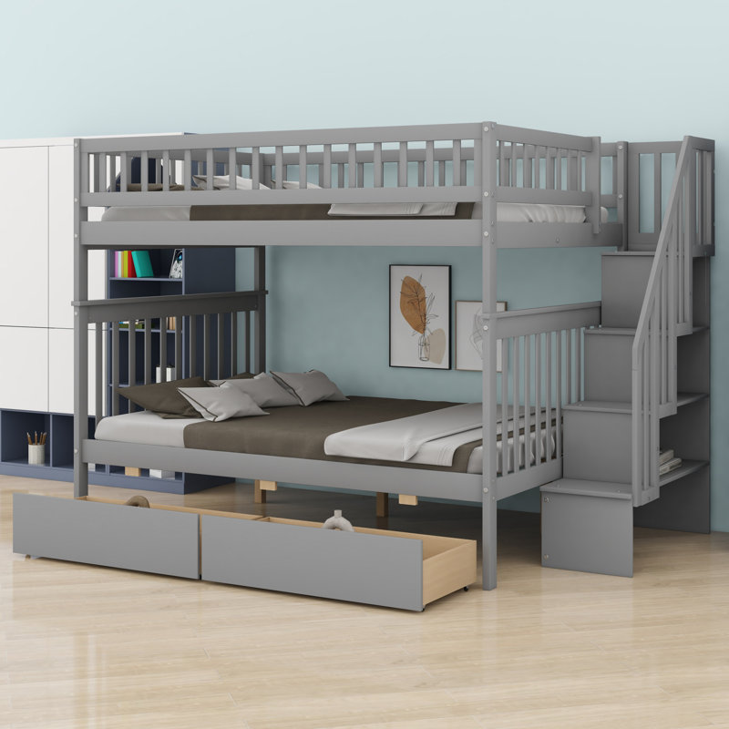 Bunk Bed Featuring Two Under-Bed Drawers, Gray