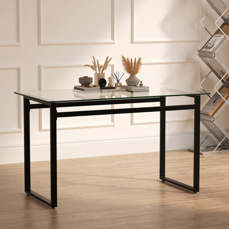 51" Modern Minimalist Rectangular Glass Dining Table For 4-6 With 0.31" Tempered Glass Tabletop And Legs, Writing Table Desk, For Kitchen Dining Living Room