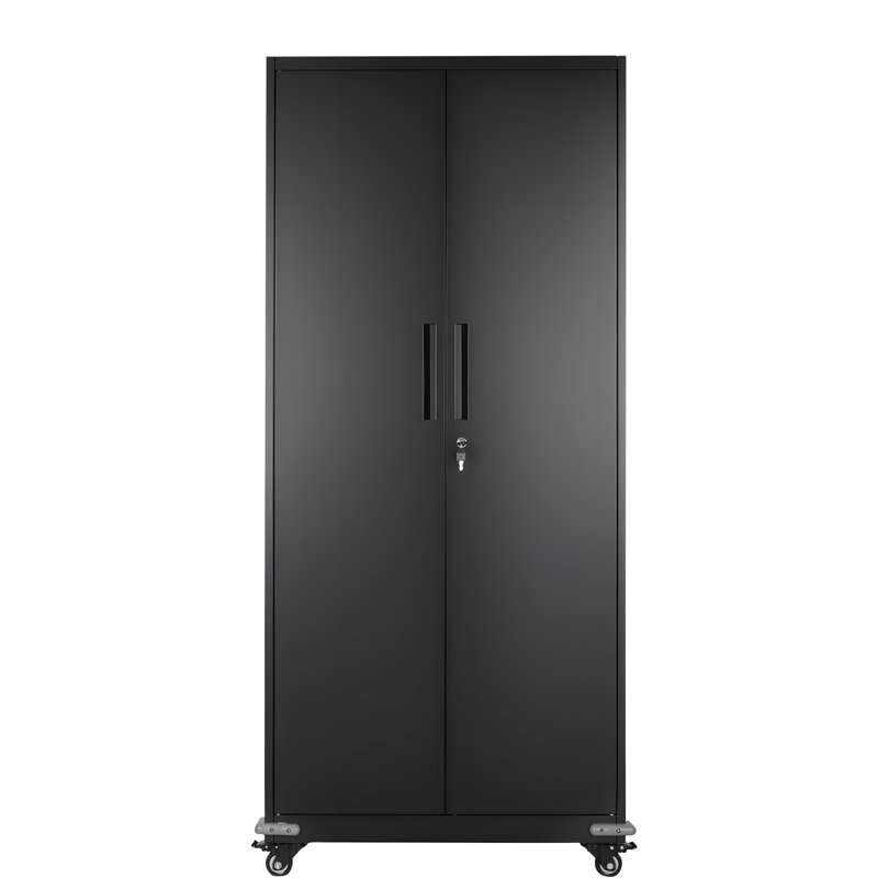 Metal Storage Cabinet, 72.6 in Rolling Steel Garage Cabinet with 4 Adjustable Shelves, 2 Magnetic Doors & 2 Keys, 5 Tiers Lockable Tool Storage for Pantry, Warehouse, Basement, Office, Black