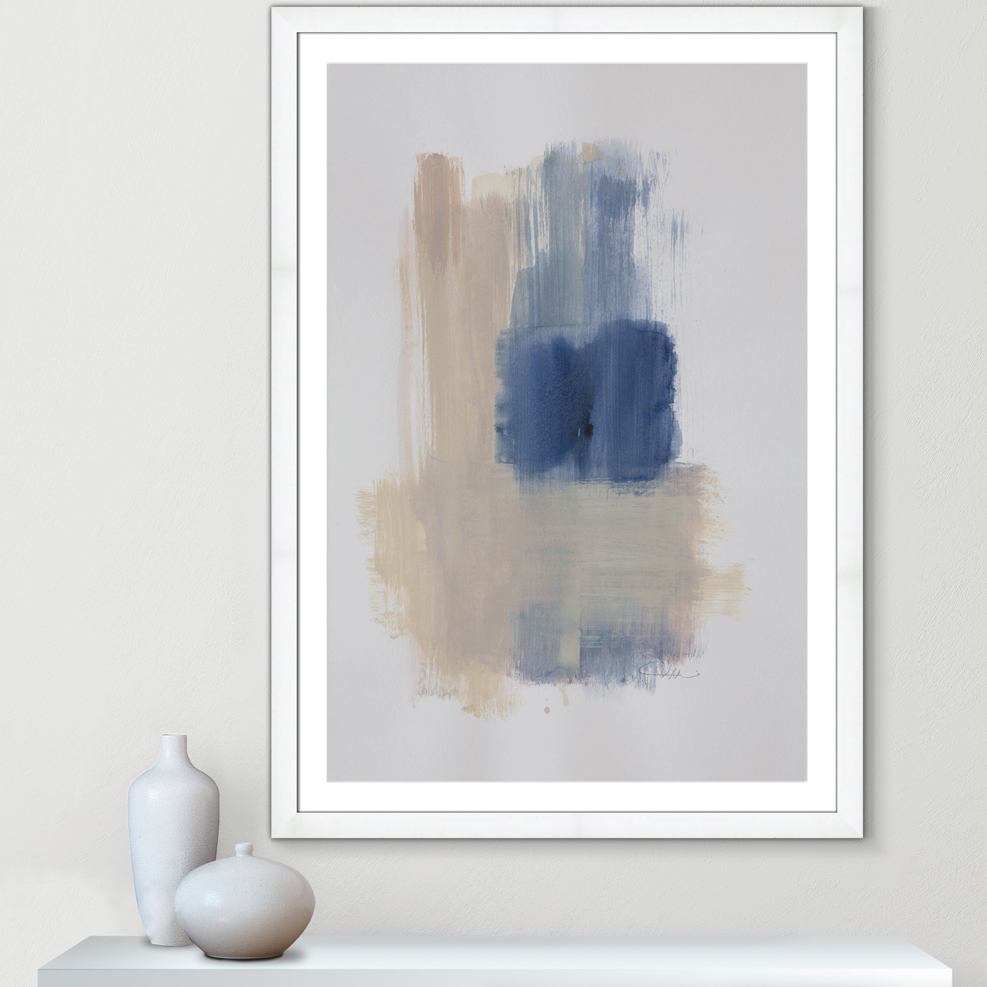 Powder Room Wash III by Casa Fine Arts, 49" H x 35" W x 1.25" D  , White Cube Frame Matted