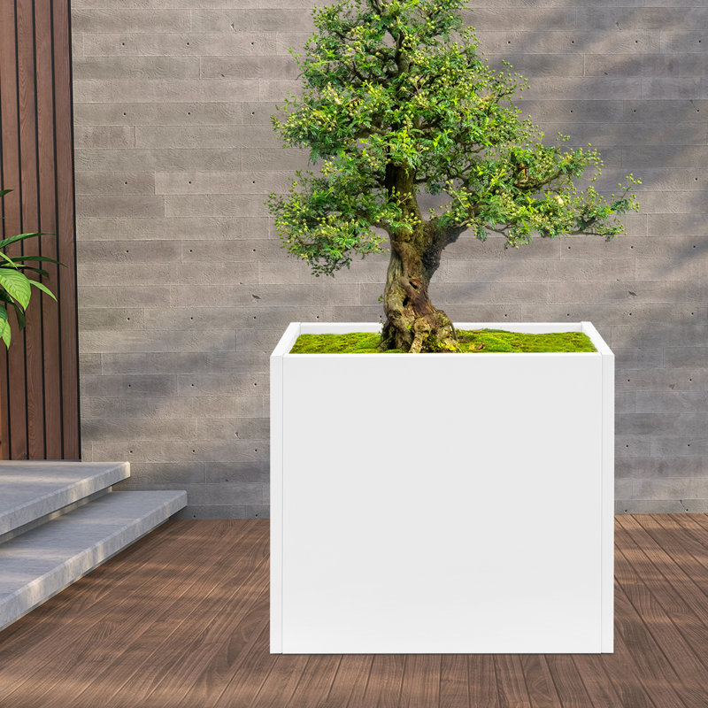 Boîte à fleurs en métal, H 28 po x l 28 po x P 12 po, Blanc