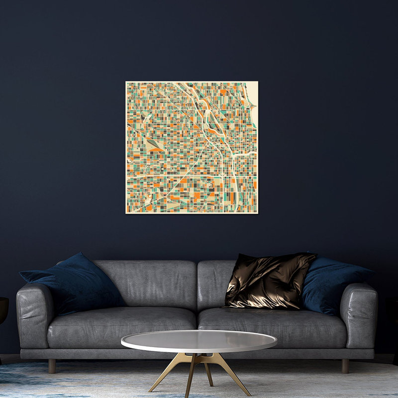 «Abstract City Map of Chicago» par Jazzberry, impression sur acrylique sans cadre incassable, H 36 po x l 36 po x P 0,25 po