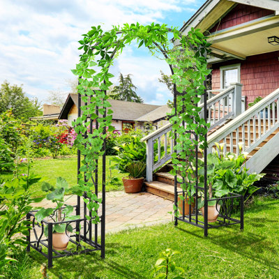 Arche de jardin en acier gris foncé pour la cour arrière, avec jardinières, L 82,7 po - plantes grimpantes, cœurs, vignes, mariages, fêtes, jardin, pelouse