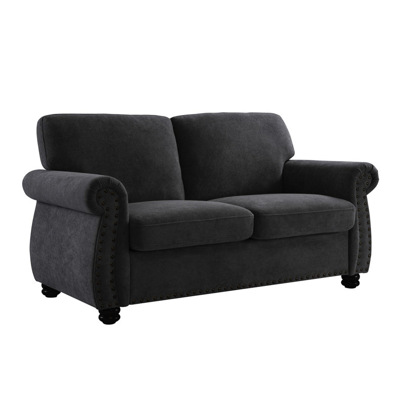 Velours confortable 2 places avec mousse haute, noir pour l'intérieur du bureau, H 34,81 po x l 34,78 po x P 66,69 po, Noir