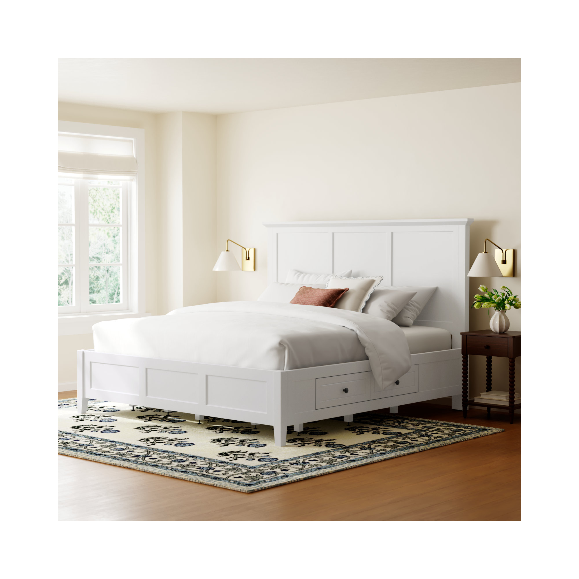Renee Storage Platform Bed, White, King