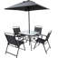 Table de salle à manger d'extérieur pour 4 personnes: mobilier en métal avec parasol, table trempée rouille, eau et table 4: structure antirouille pour table et chaises, verre
