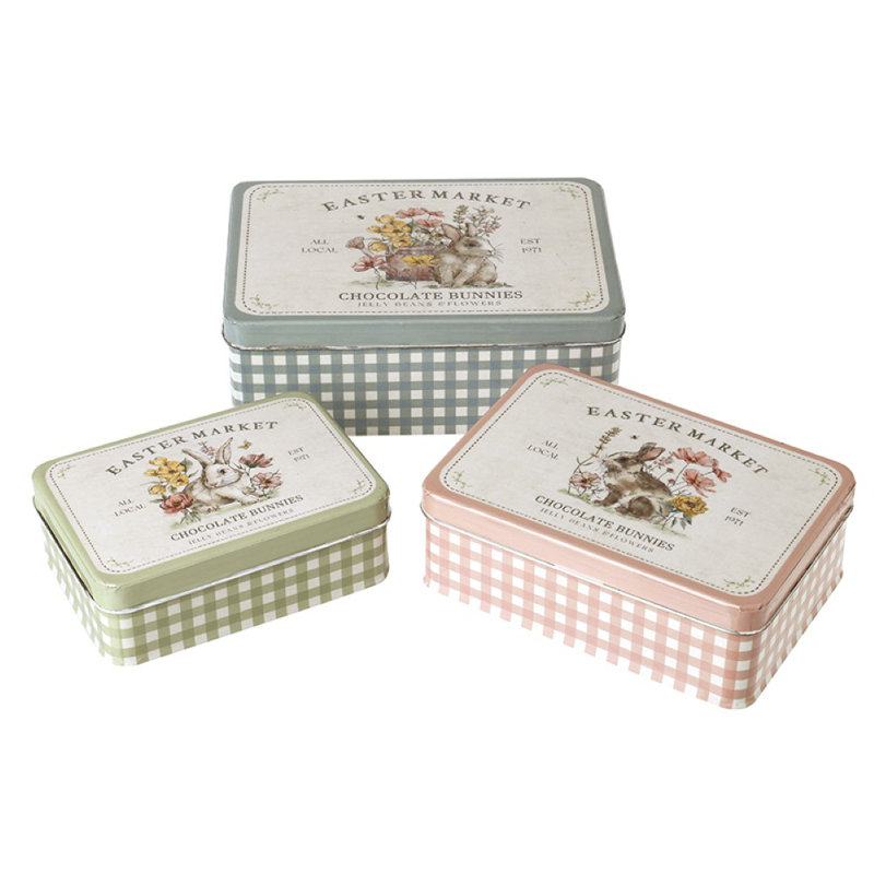 Gingham Metal Tins Set 3