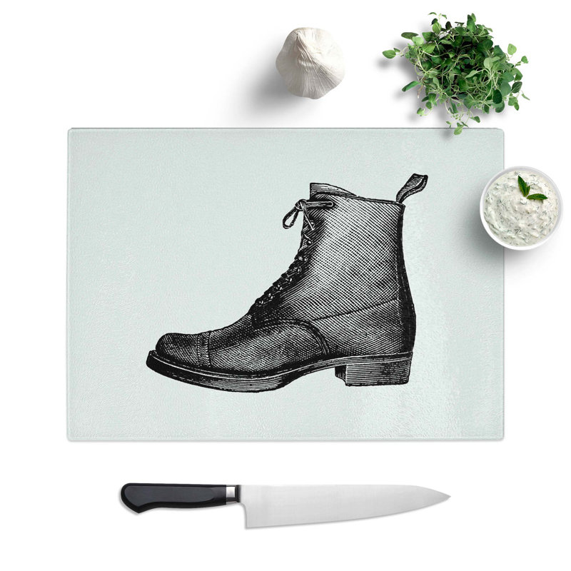 Tempered Glass Boot Illustration Chopping Board, 28.5 cm W x 20 cm L