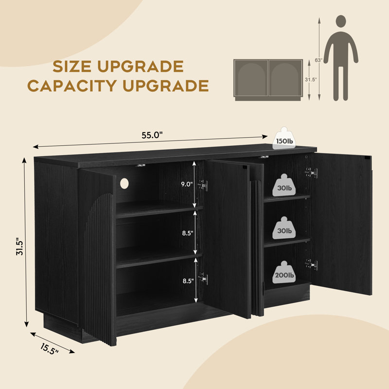 Designer 55'' Curved Three-dimensional Texture Sideboard, Black