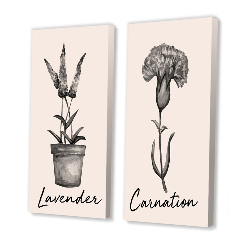 «Aquarelle Carnation Illustration», ensemble de 2 impressions sur toile, Toile tendue, H 20 po x l 24 po x P 1 po
