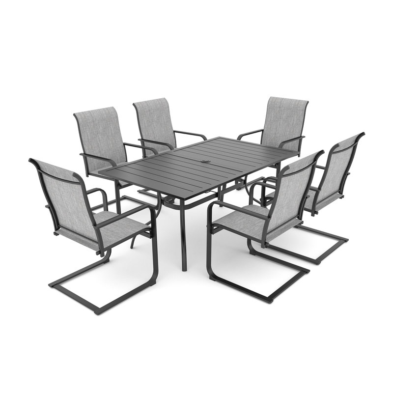 6 - Person Patio Dining Set With C-spring Dining Armchairs, Gray