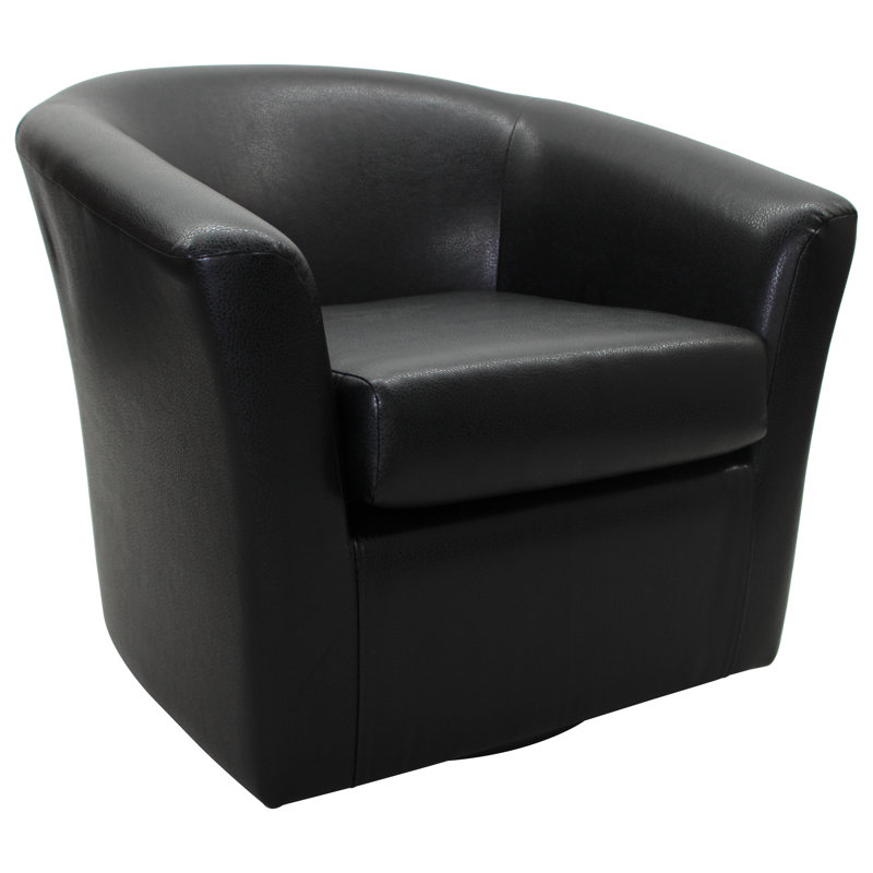 Fauteuil demi-tonneau pivotant de 32 po Agee, Similicuir noir