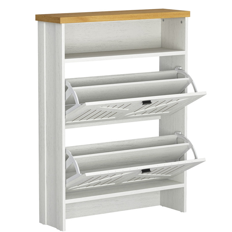 Armoire à chaussures blanche multi-fonctionnelle à quatre couches, 31,5 * 9,5 * 42,3 pouces, présentoir supérieur et espace temporaire, fabrication