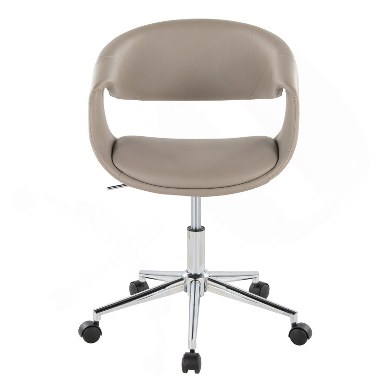 Chaise de travail en métal chromé et similicuir gris clair, Chrome, gris clair, Noir et argent