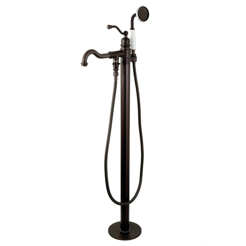 Kingston Brass Arcticstone 65-Inch Solid Surface Oval Double Ended Freestanding Tub With Faucet Combo And Drain