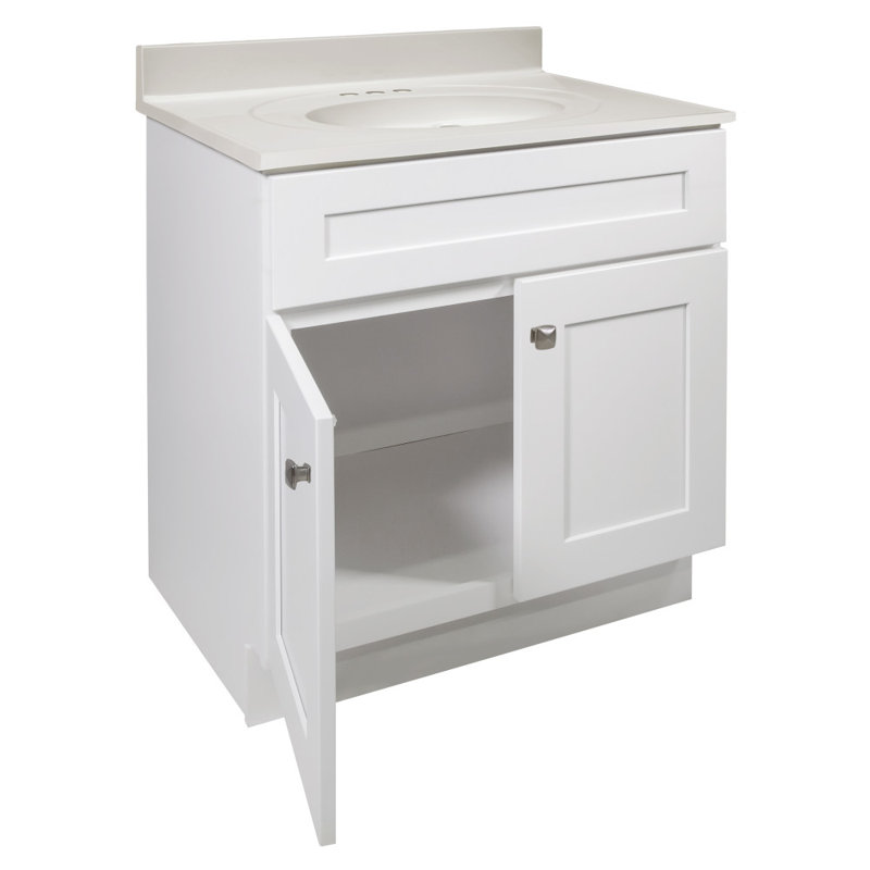 Meuble-lavabo de 31 po avec plateau Brookings, prêt à assembler, Blanc, blanc, Blanc, Centres de 4 po