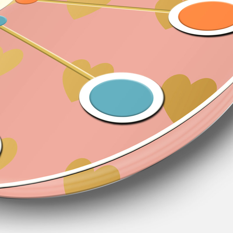 Gold Hearts On Pink - Mid-Century Modern wall clock, Medium