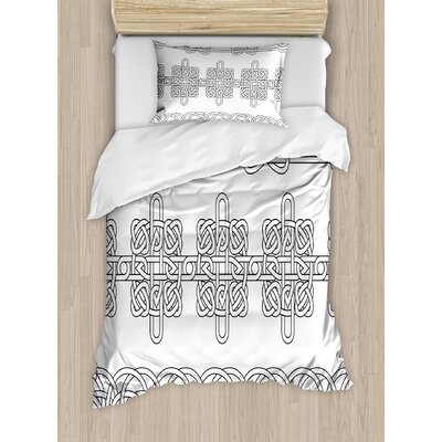 Irish Indigenous Motifs in Stencil Art Style Celtic Culture Outline Tribal Victorian Duvet Cover Set -  Ambesonne, nev_35569_twin