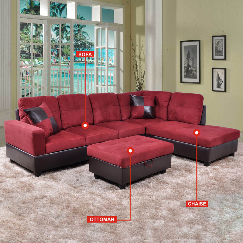  Beeson Taupe 3 - Piece corner Upholstered Sectional sofa, Taupe Microfiber/Microsuede, Right Hand Facing