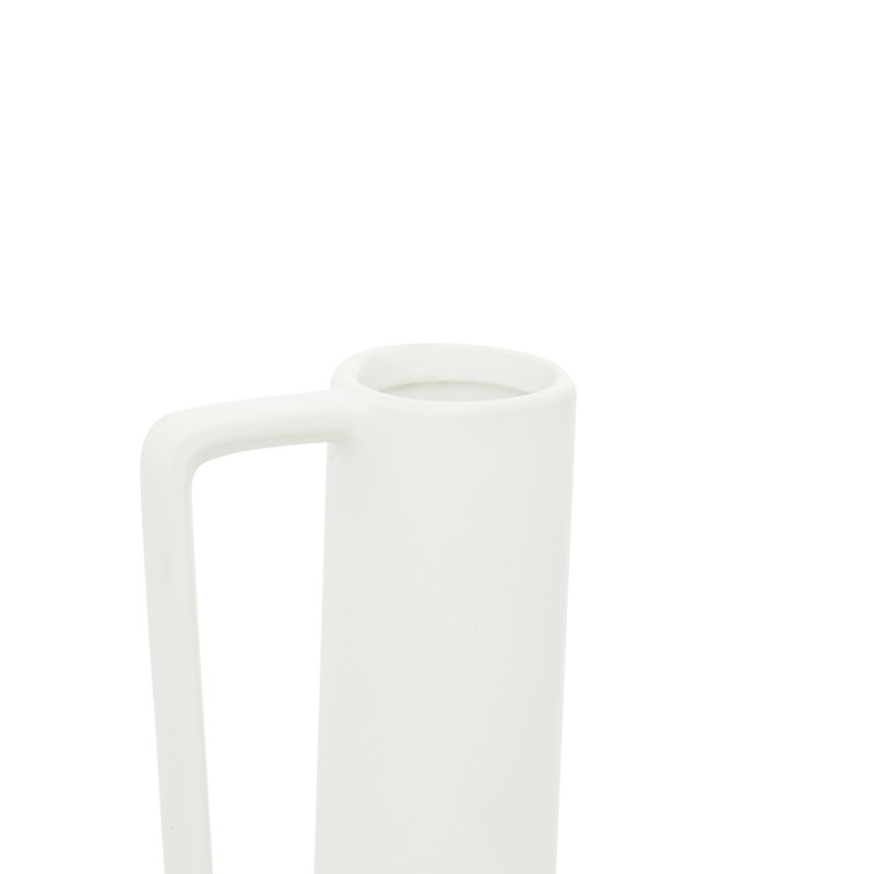 Elegant White Ceramic Vase Trio with Geometric Handles