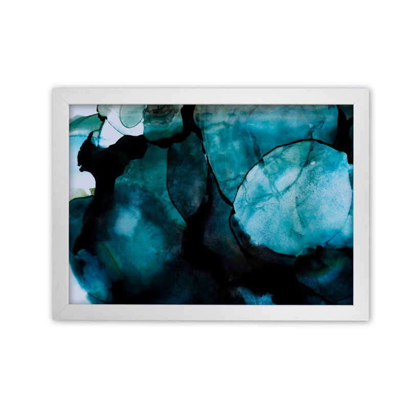 Dark Blue Watercolour Original - Painting, White Frame, 21cm H x 30cm W x 3cm D