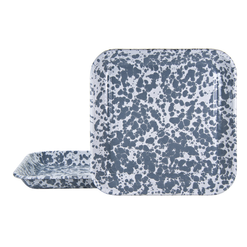Set of 2 Gray Swirl Porcelain Enamel Square Trays