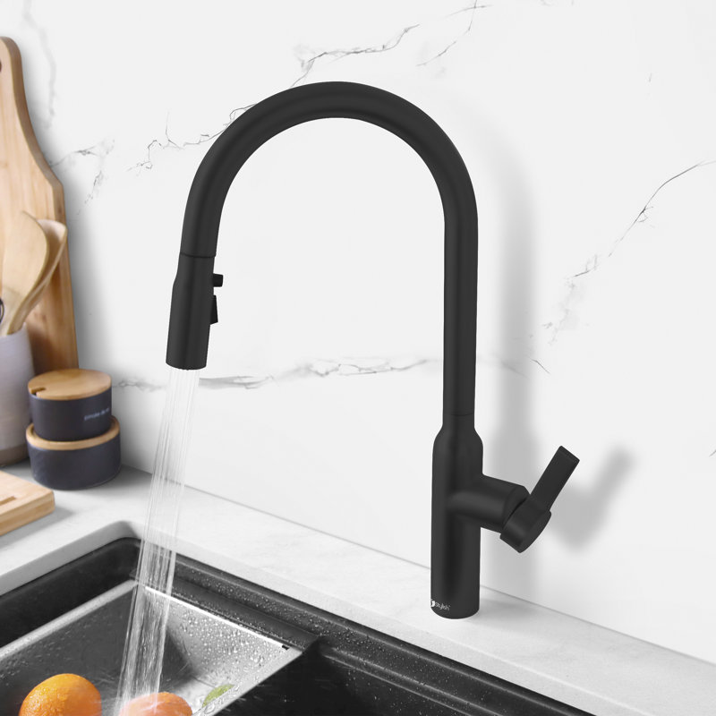 Robinet de cuisine moderne à une poignée en acier inoxydable, Noir mat
